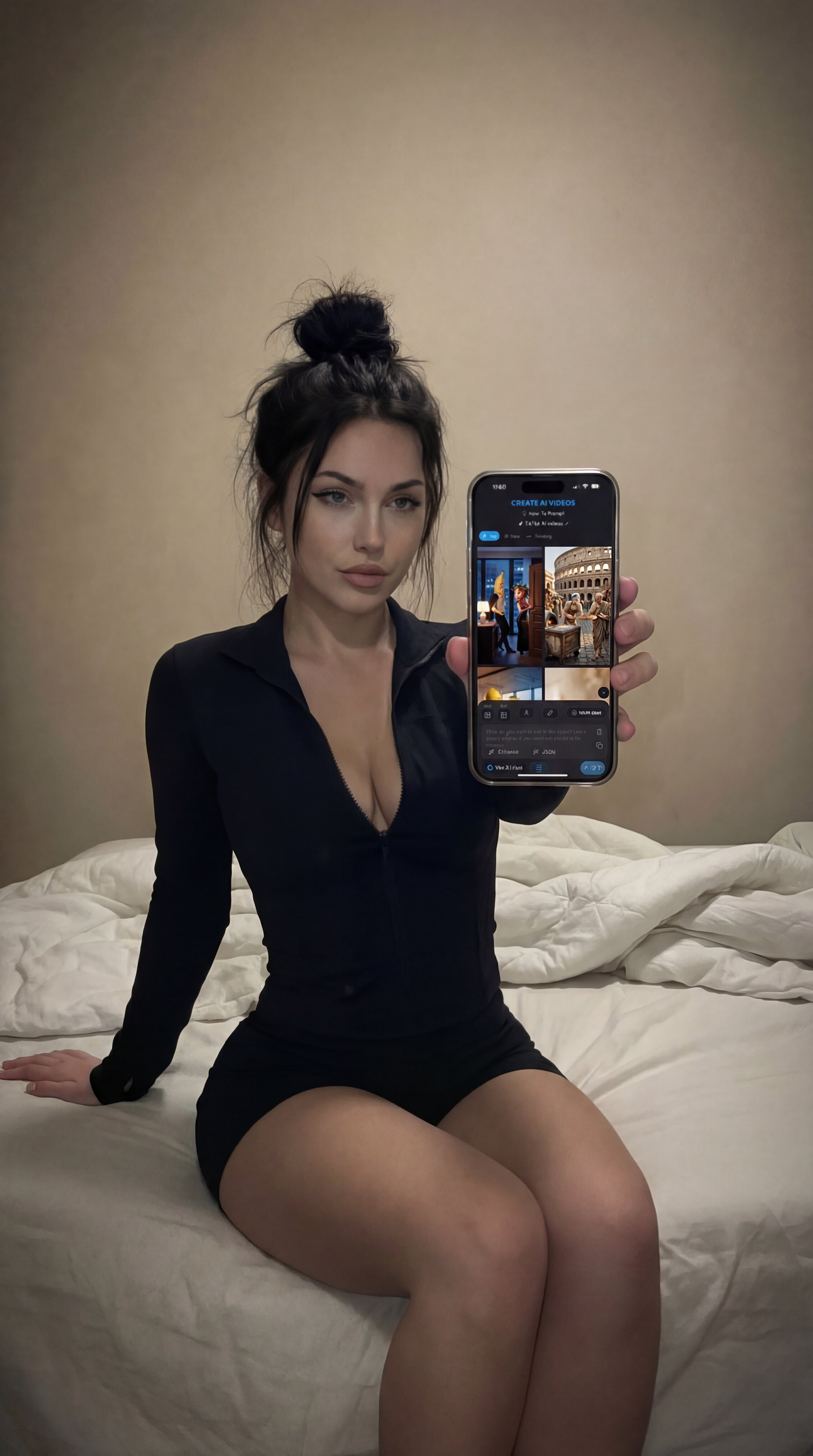AI influencer showing an app on their phone
