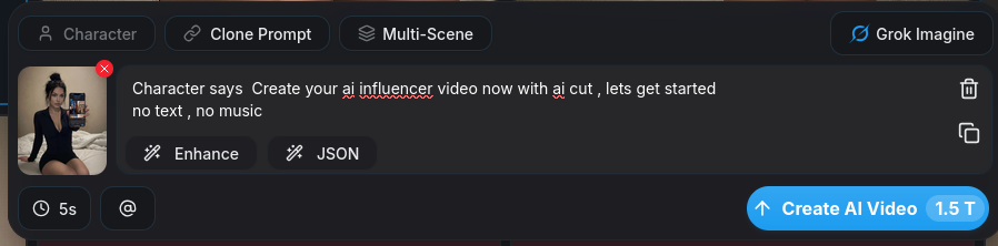 AI Video creation interface  -  upload influencer image as start frame