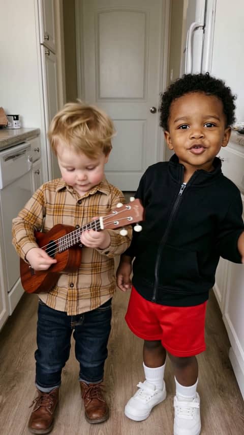 Oouuch Trend - Pick two characters. One strums the ukulele and one sings the viral Oouuch song, every strum and sway, in the kitchen or a place you pick.